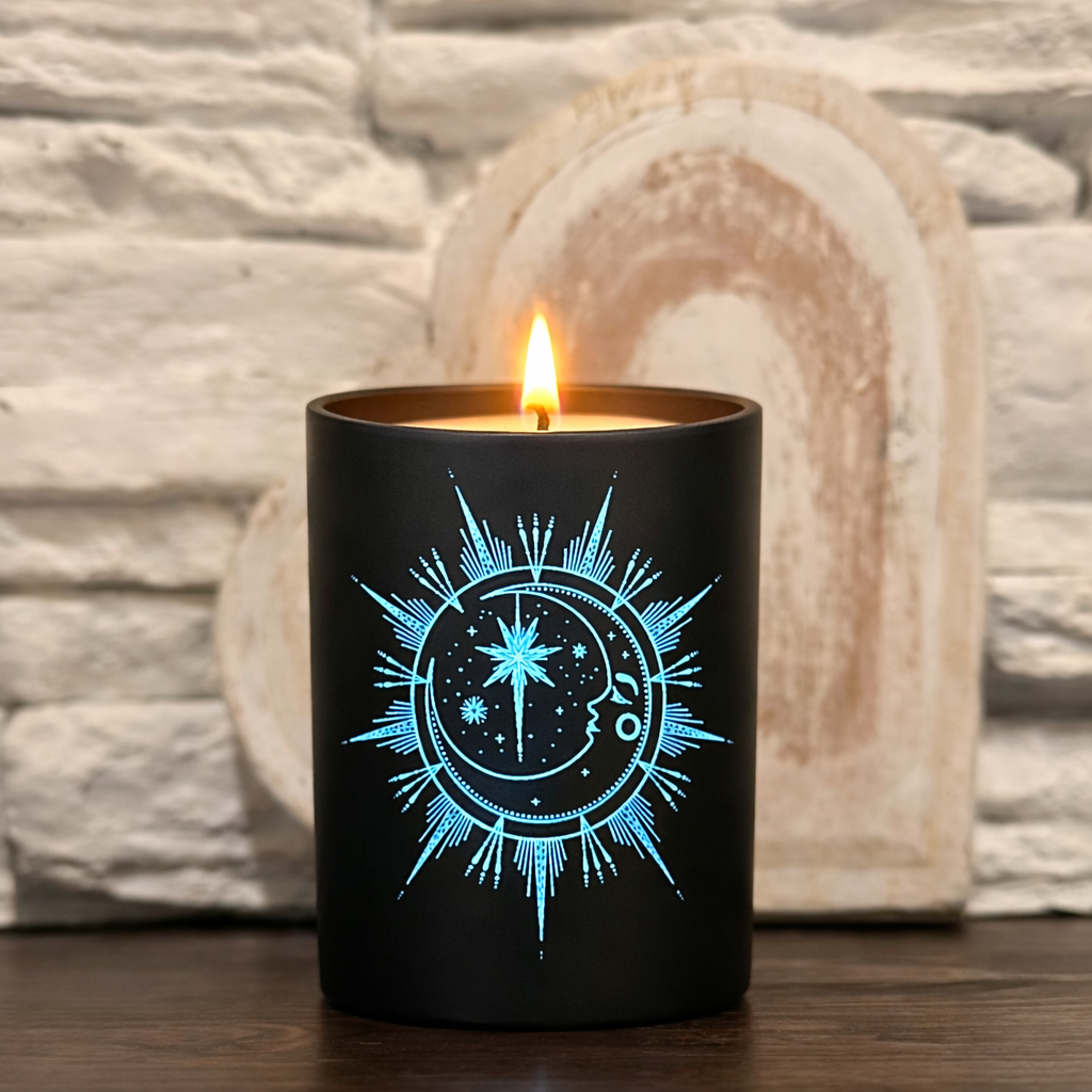 Engraved Bewitching Eden candle vessel, ready for a second life beyond the burn