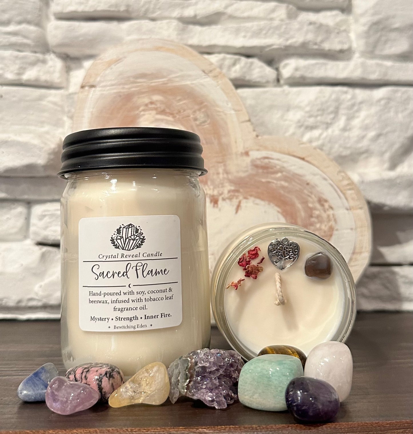 Sacred Flame Crystal Reveal Candle - Tobacco Leaf