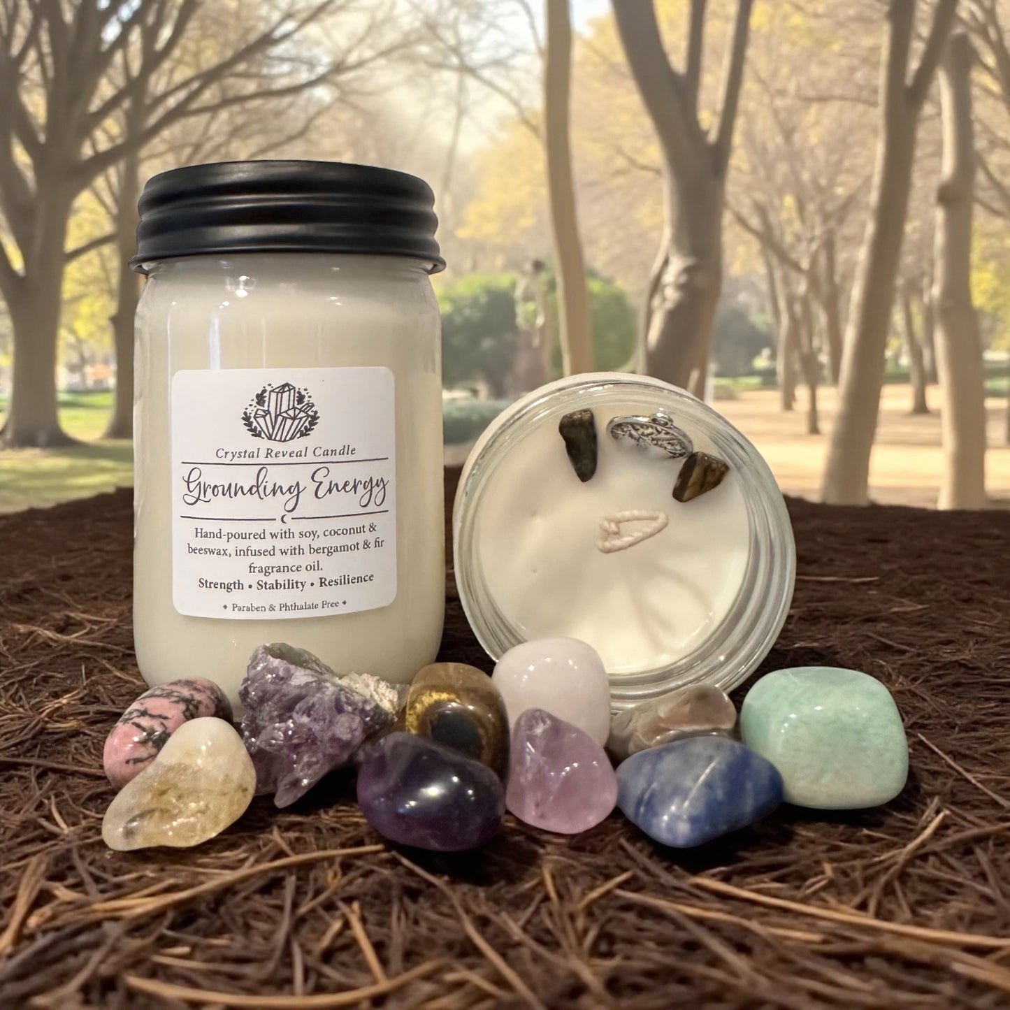 Grounding Energy – Crystal Reveal Candle - Bergamot & Fir