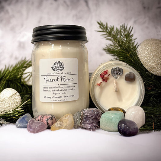 Sacred Flame Crystal Reveal Candle - Tobacco Leaf